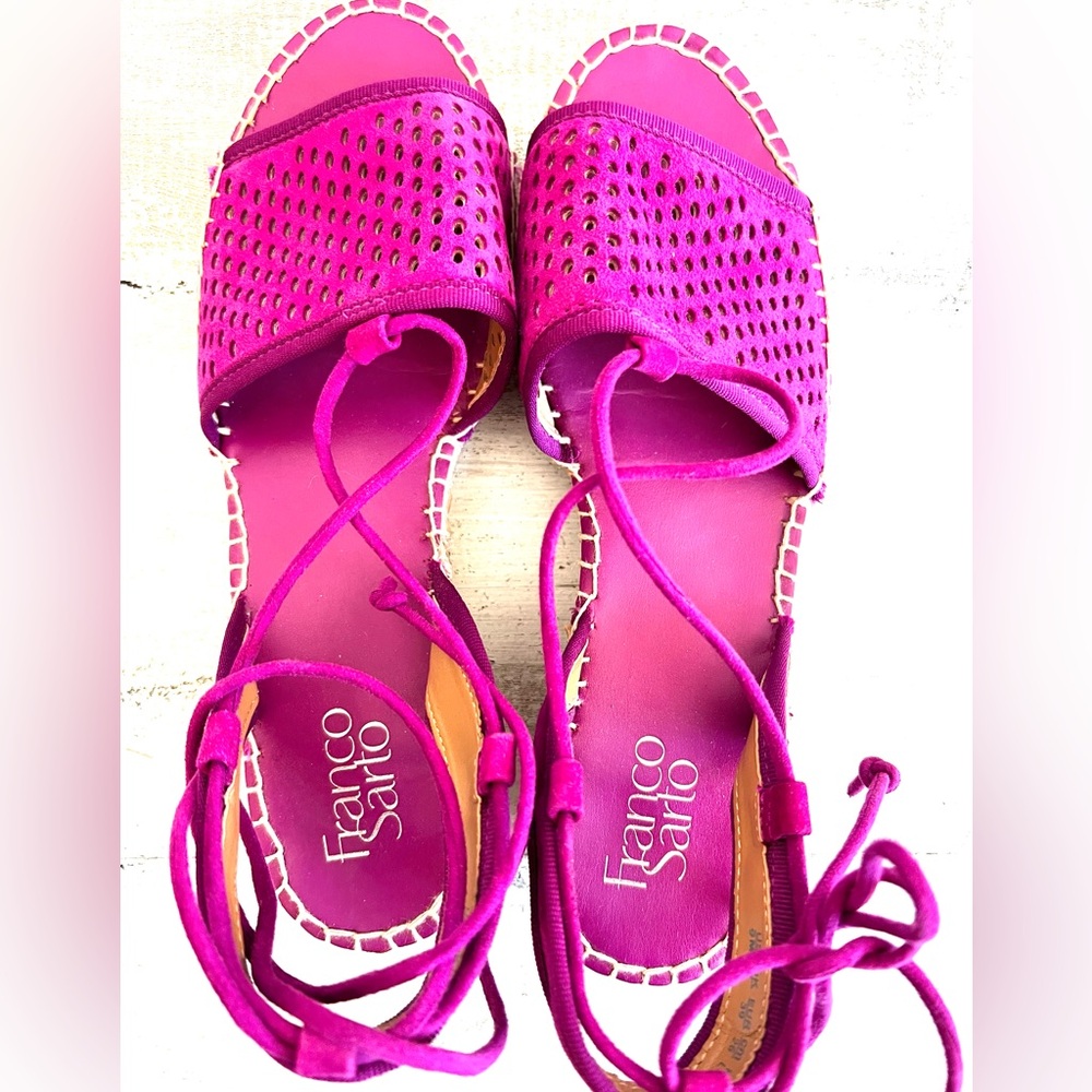 ⛱️☀️ FRANCO SARTO NEW! Liona Espradrille Suede Sandal Strappy Tie Fuschia Sz9
